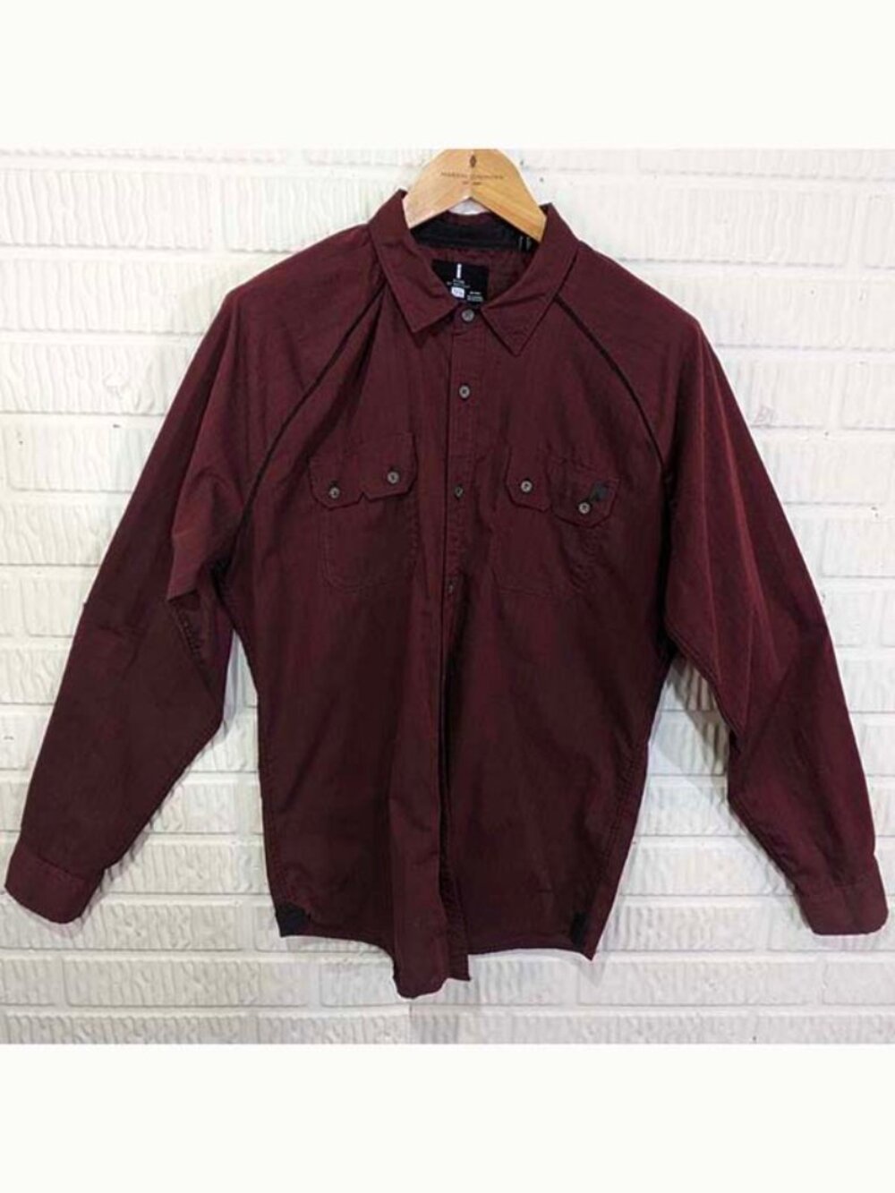 I Jeans by Buffalo Malachi Burgundy Shirt Button Flap Pockets Size Large